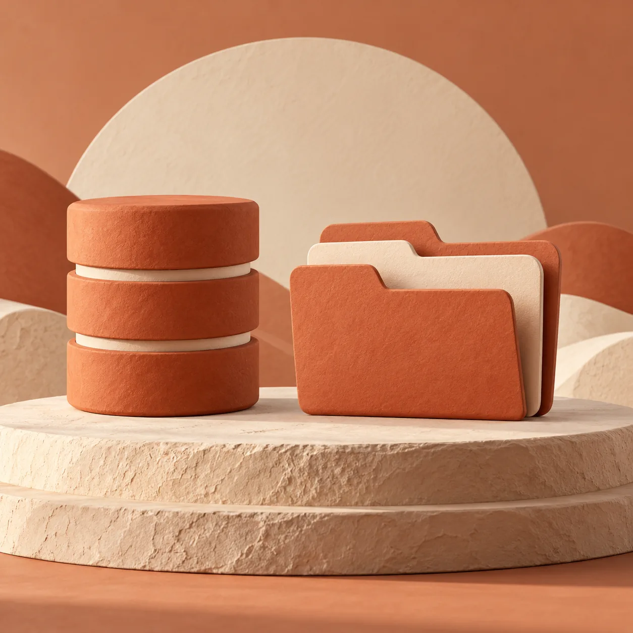 AI-generated conceptual illustration of two generic storage devices beside folder shapes.