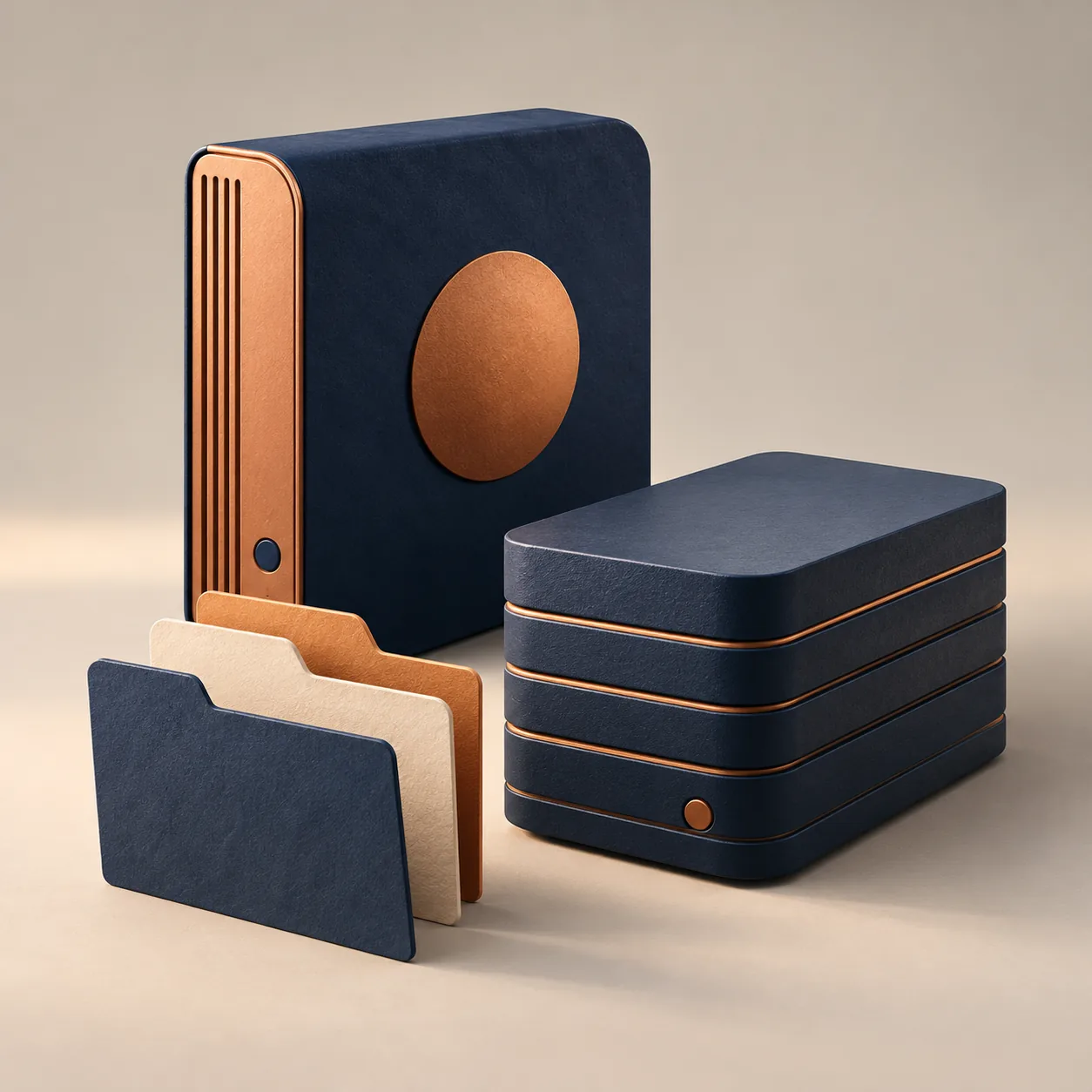 AI-generated conceptual illustration of two generic storage devices beside folder shapes.